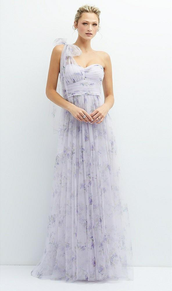 floral scarf tie one-shoulder tulle dress with long full skirt