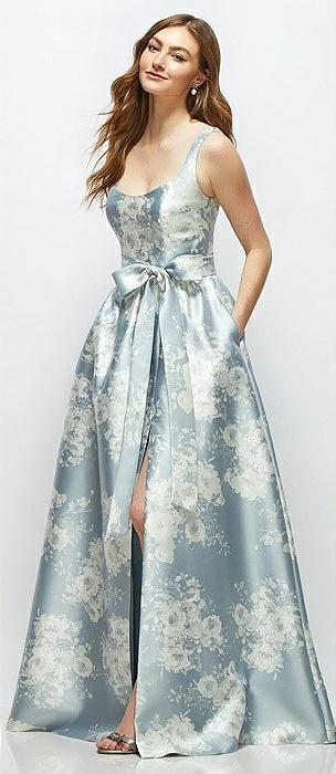 floral scoop-neck tank bodice maxi dress with full skirt