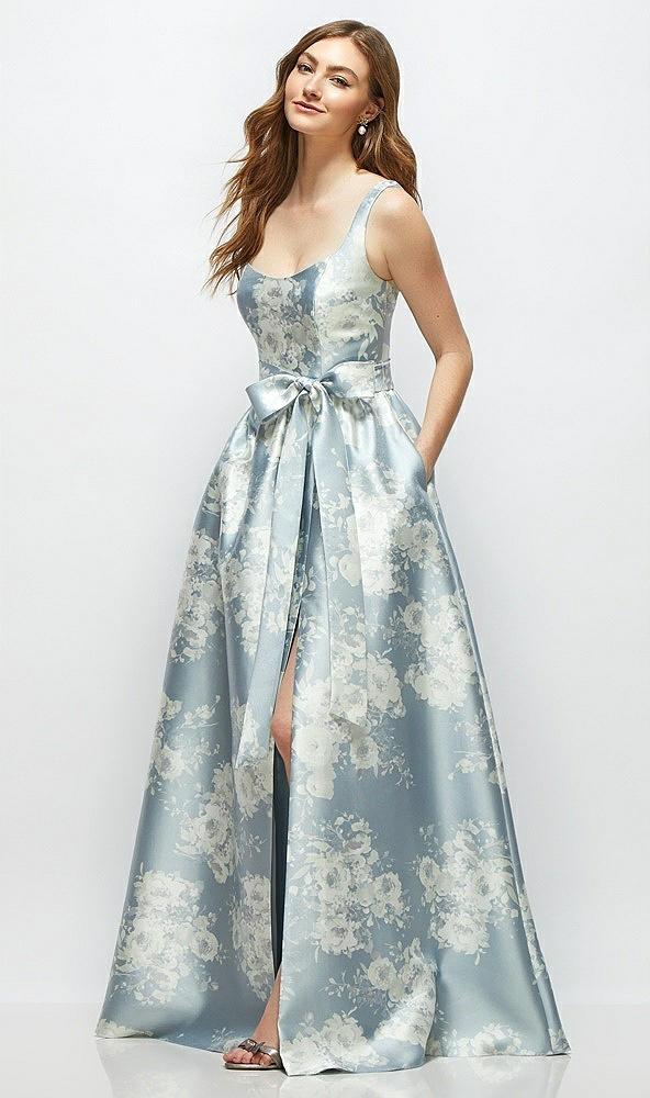 floral scoop-neck tank bodice maxi dress with full skirt