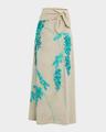 floral sequin embroidered linen slit maxi skirt