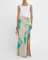 floral sequin embroidered linen slit maxi skirt