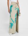 floral sequin embroidered linen slit maxi skirt