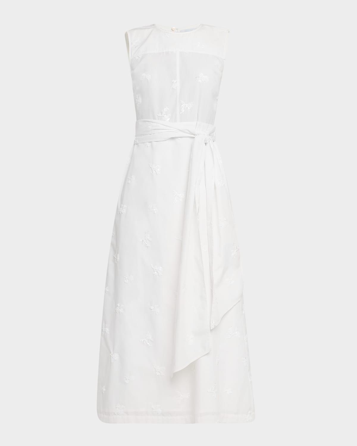 floral sequin embroidered poplin midi dress