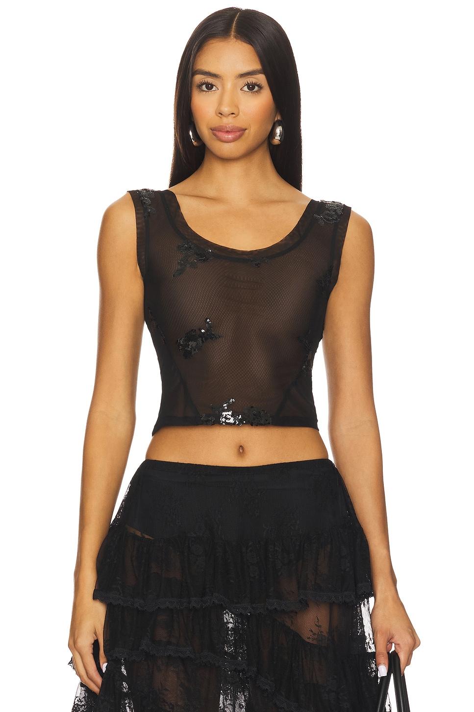 floral sequin mesh top