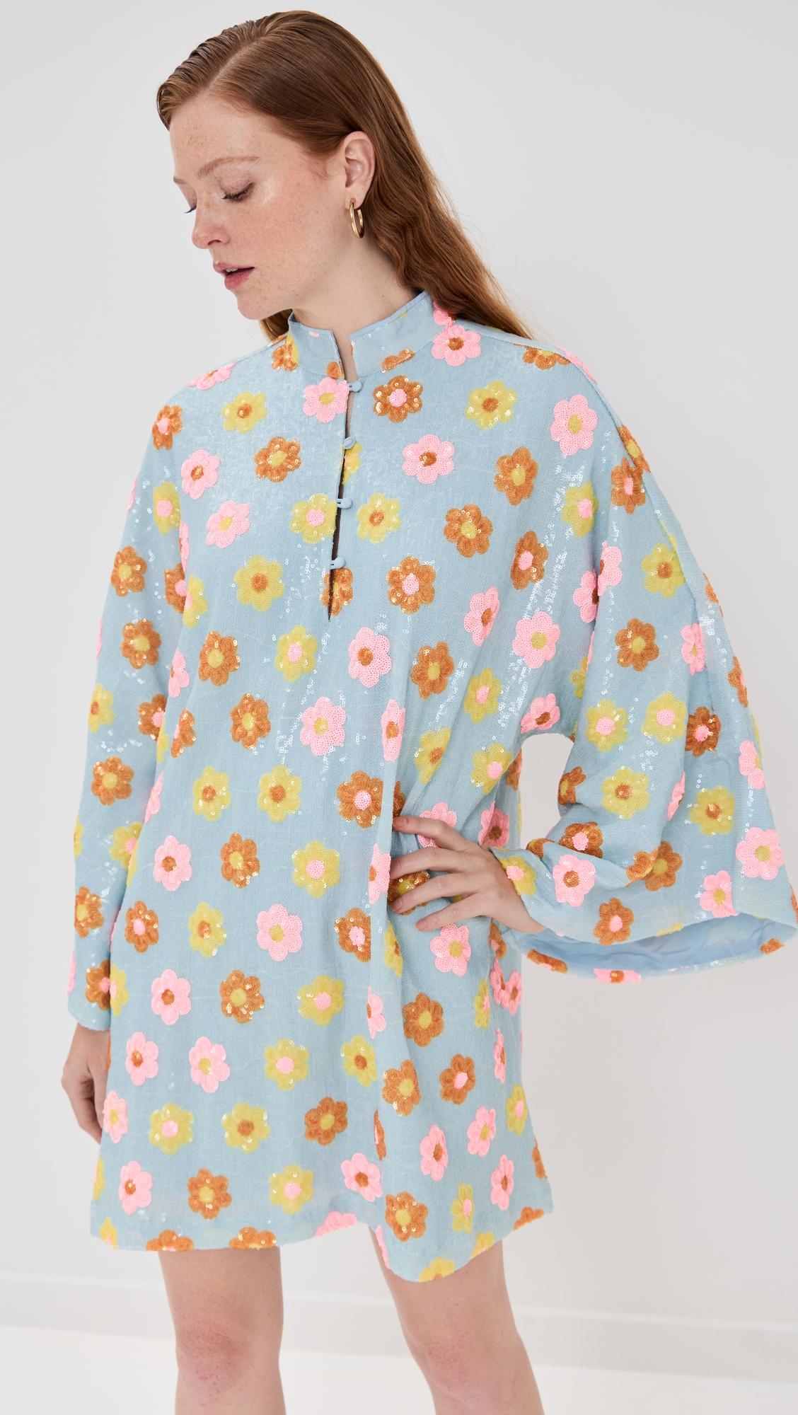 floral sequin mini caftan