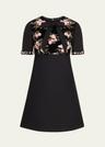 floral sequined bow-neck mini dress
