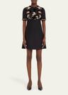 floral sequined bow-neck mini dress