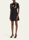 floral sequined bow-neck mini dress