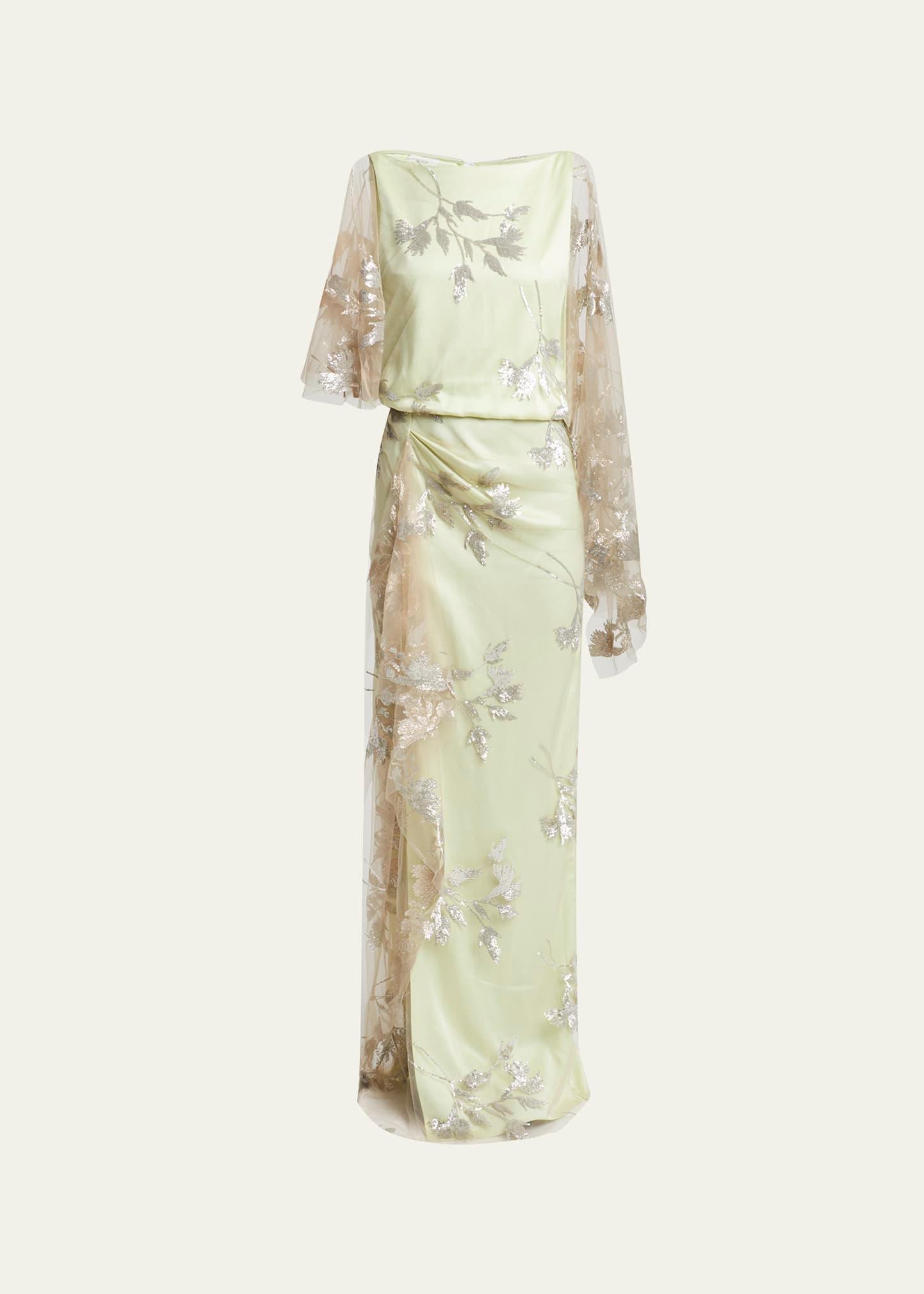 floral sequined drape gown