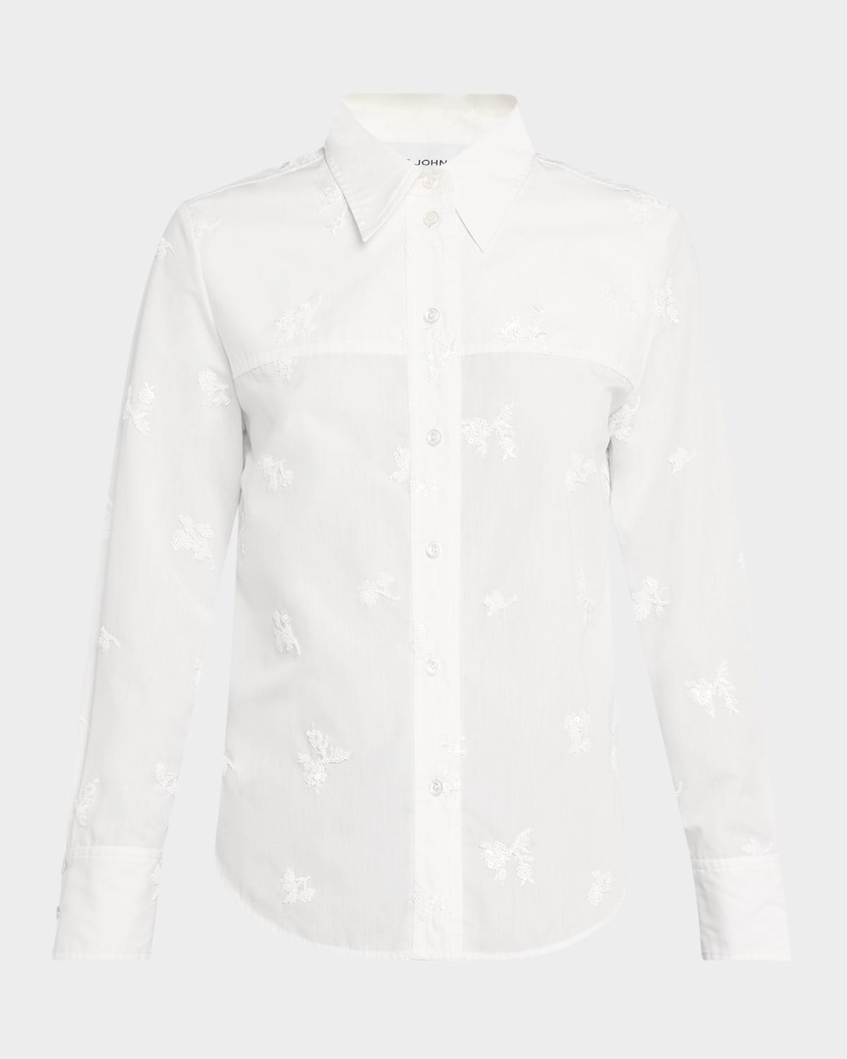 floral sequined poplin button-down top