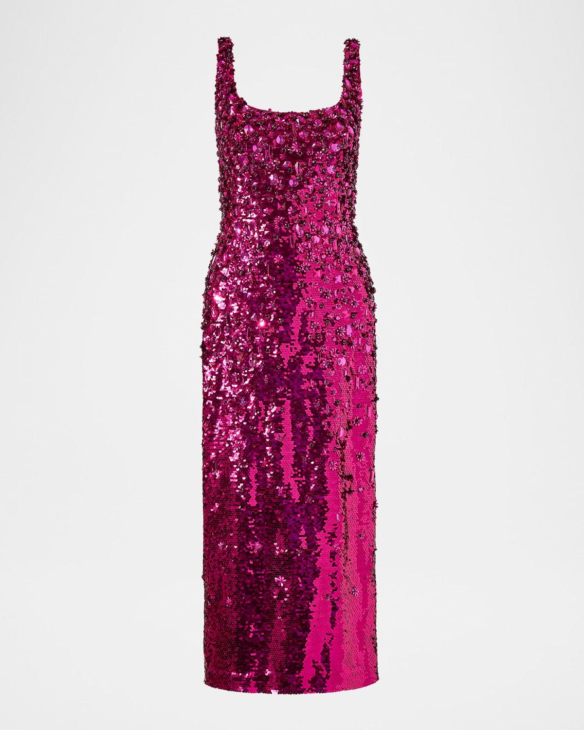 floral sequined scoop-neck midi dress