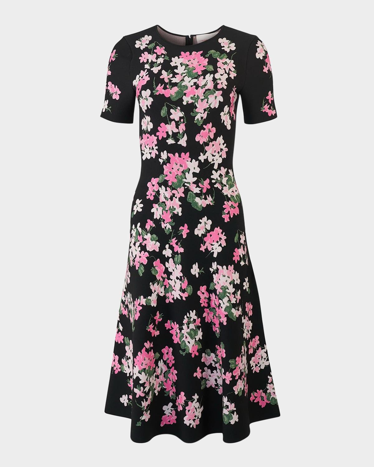 floral short-sleeve fit-and-flare dress