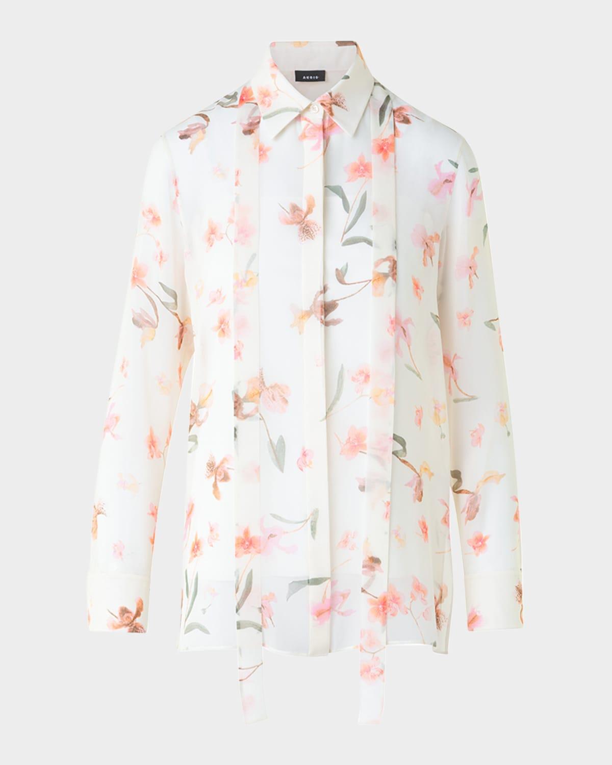 floral silk neck-tie blouse
