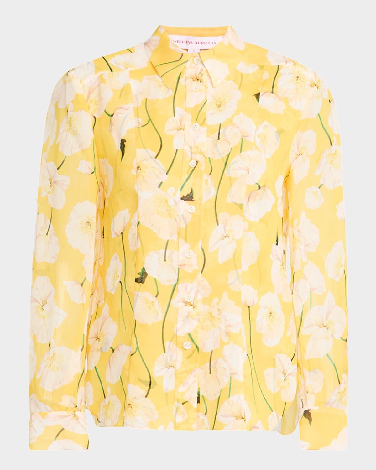 floral silk slim button-down shirt