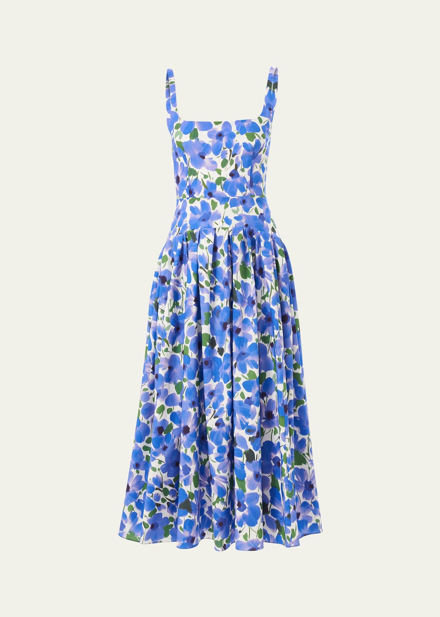 floral sleeveless drop-waist midi dress