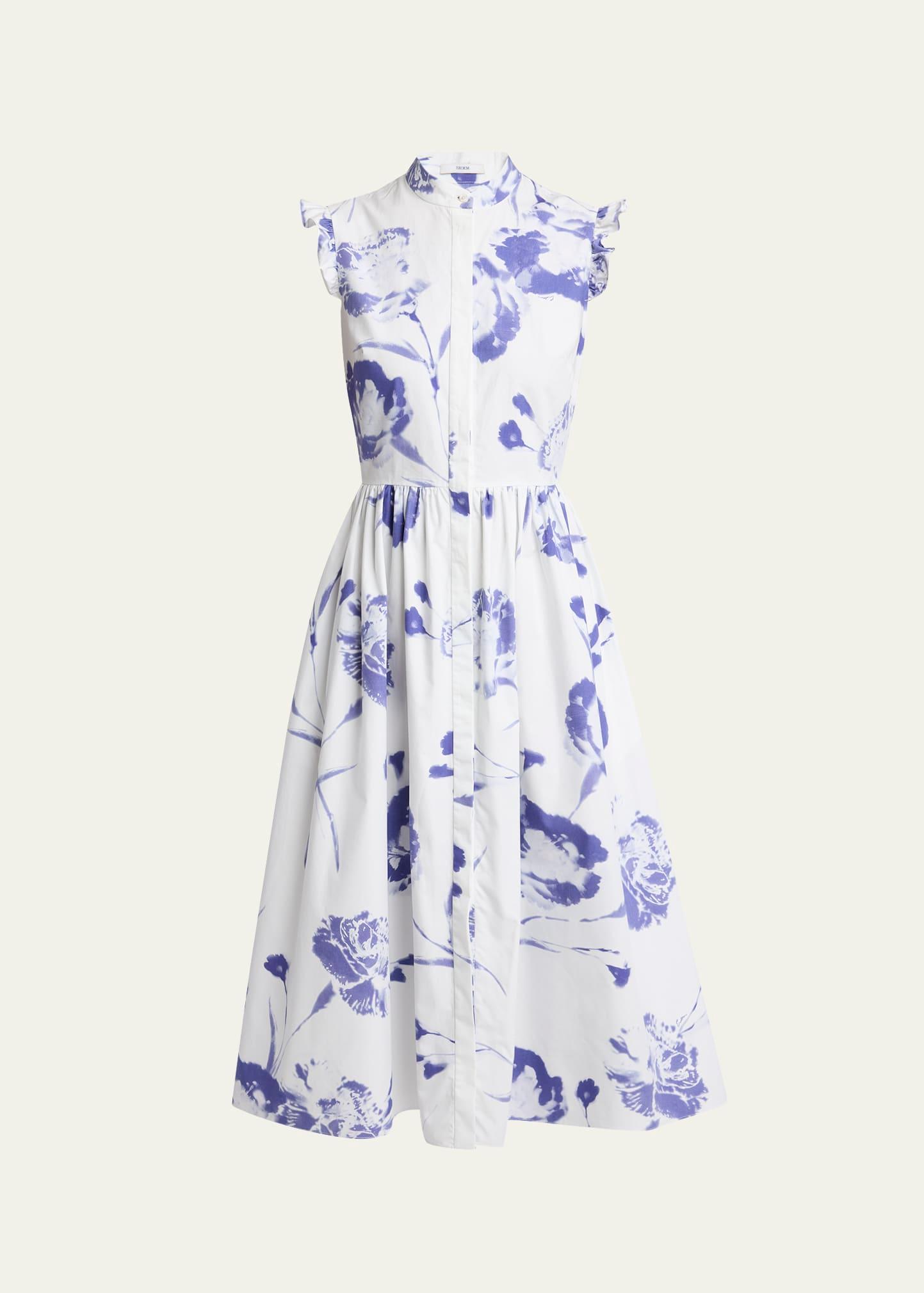 floral sleeveless flared midi dress