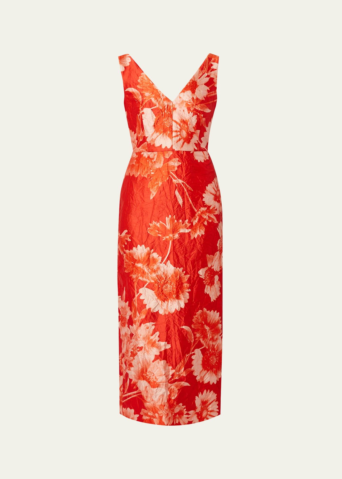 floral sleeveless midi cocktail dress