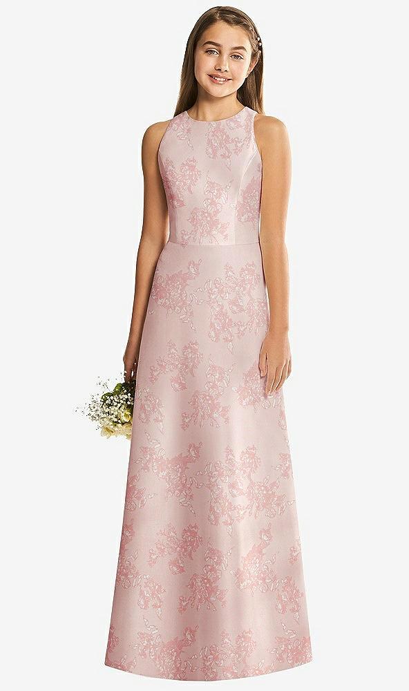 floral sleeveless open-back satin junior bridesmaid dress