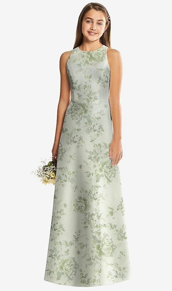 floral sleeveless open-back satin junior bridesmaid dress