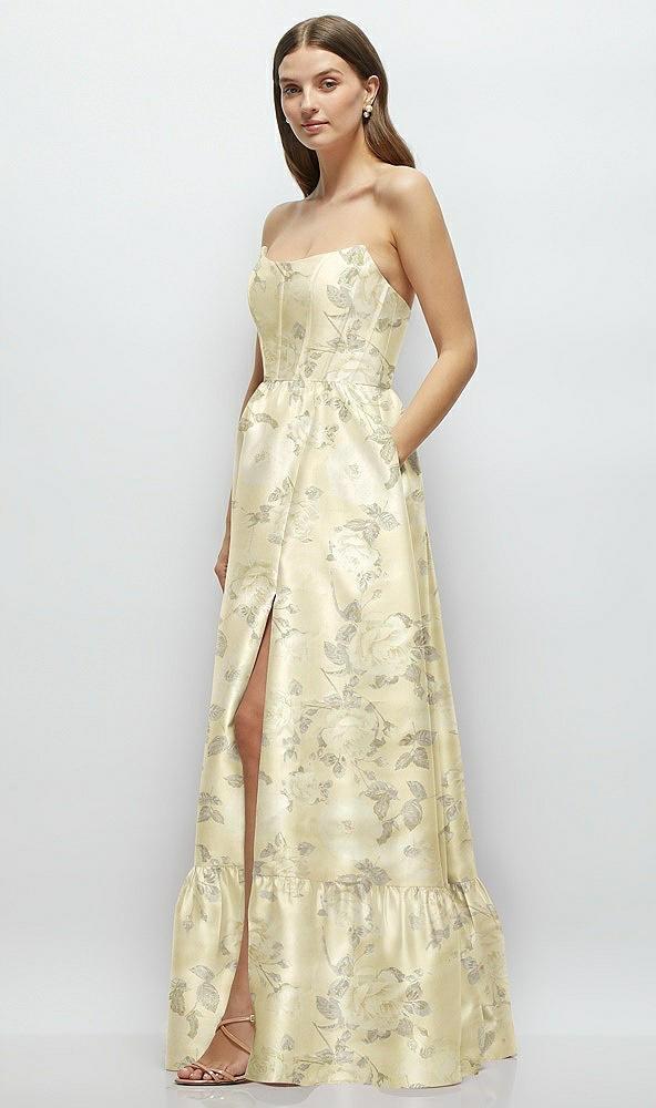 floral strapless cat-eye boned bodice maxi dress with ruffle hem