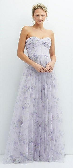 floral strapless twist cup corset tulle dress with long full skirt
