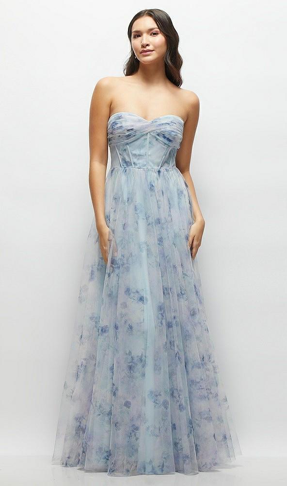 floral strapless twist cup corset tulle dress with long full skirt