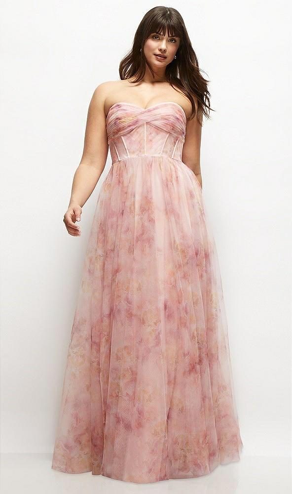 floral strapless twist cup corset tulle dress with long full skirt