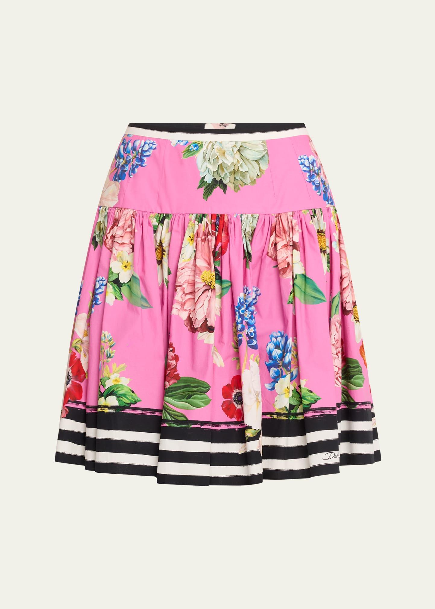 floral striped flare mini skirt