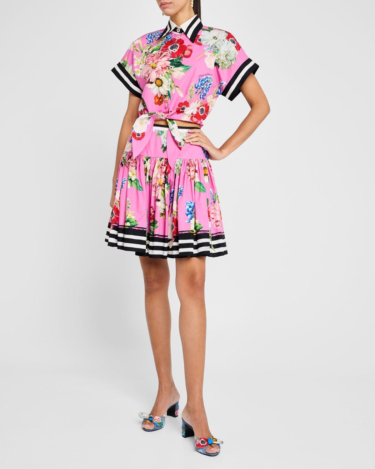 floral striped flare mini skirt