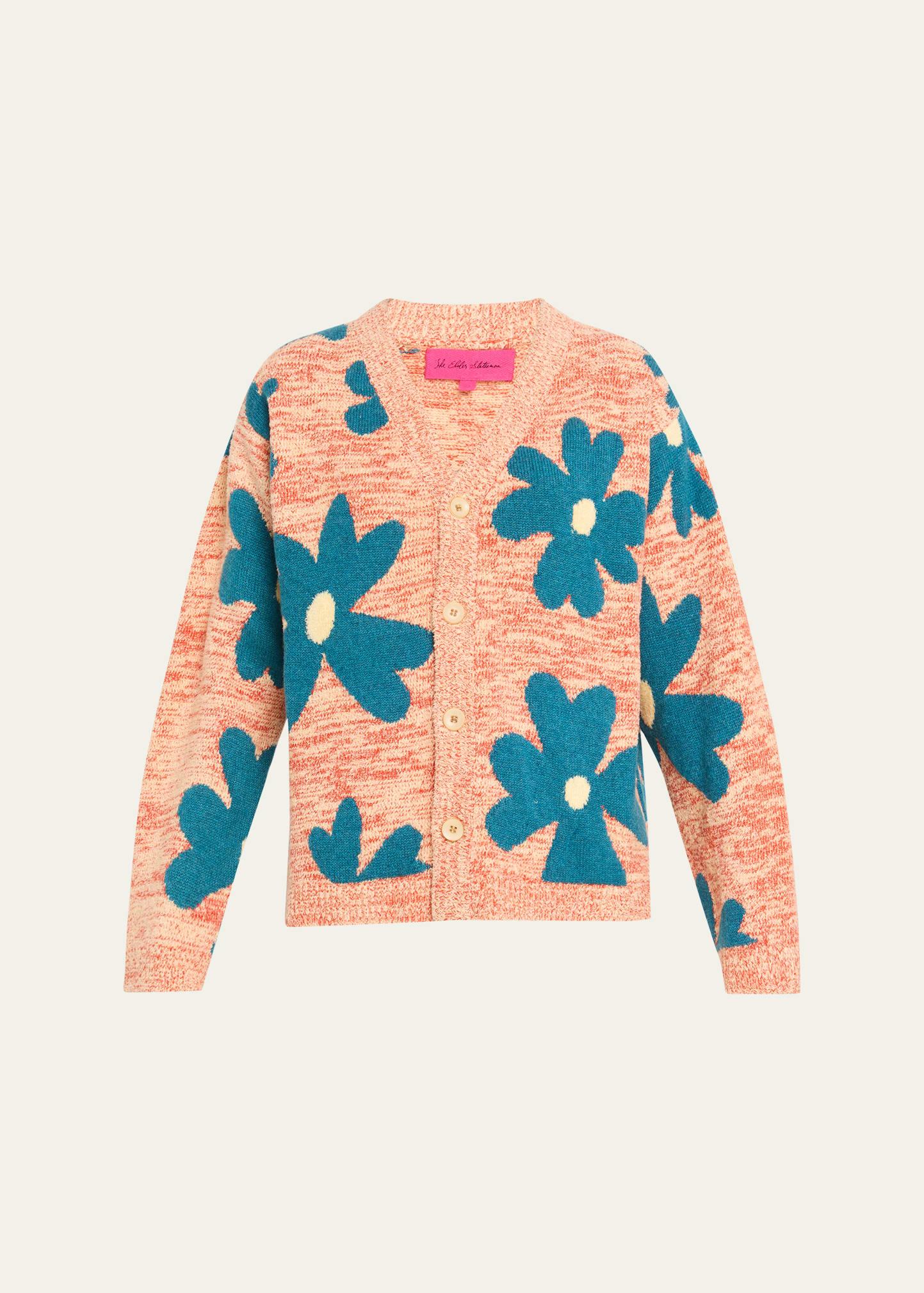 floral sun and moon cashmere v-neck cardigan