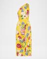 floral tie one-shoulder charmeuse midi dress