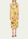 floral tie one-shoulder charmeuse midi dress