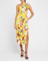 floral tie one-shoulder charmeuse midi dress