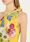 floral tie one-shoulder charmeuse midi dress