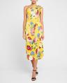 floral tie one-shoulder charmeuse midi dress