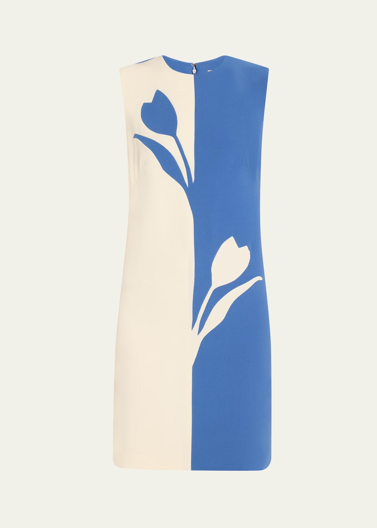 floral two-tone crepe tunic dress