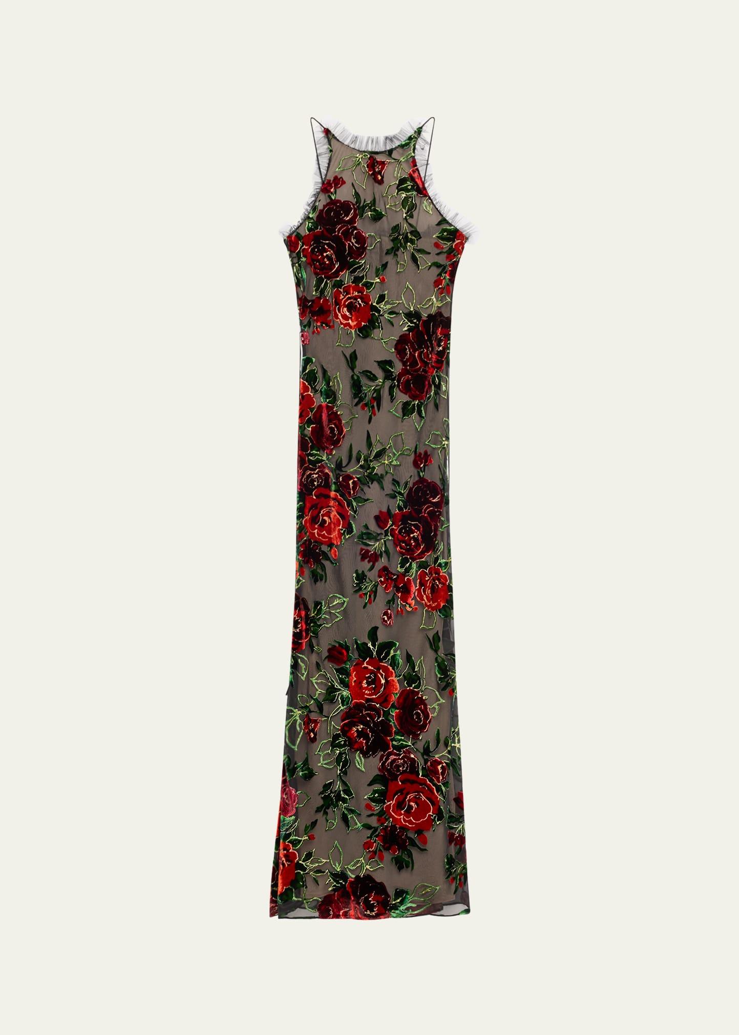 floral velvet devore tulle gown