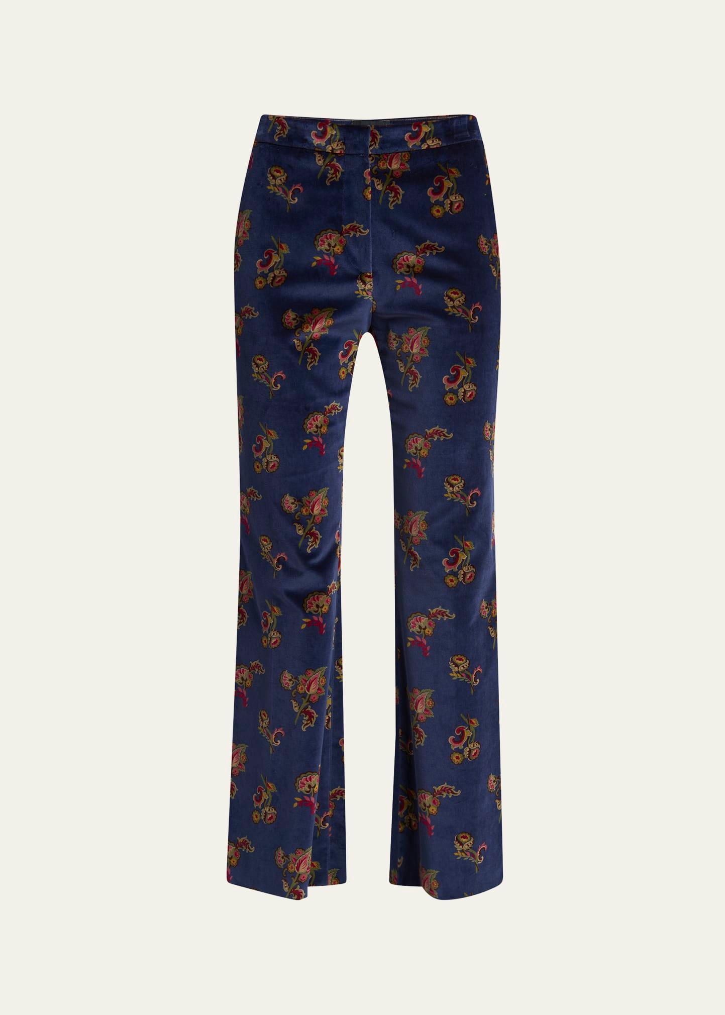 floral velvet flared trousers