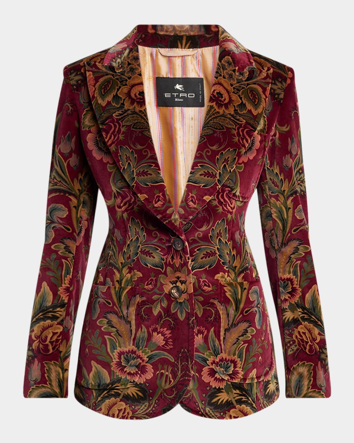 floral velvet single-breasted jacket