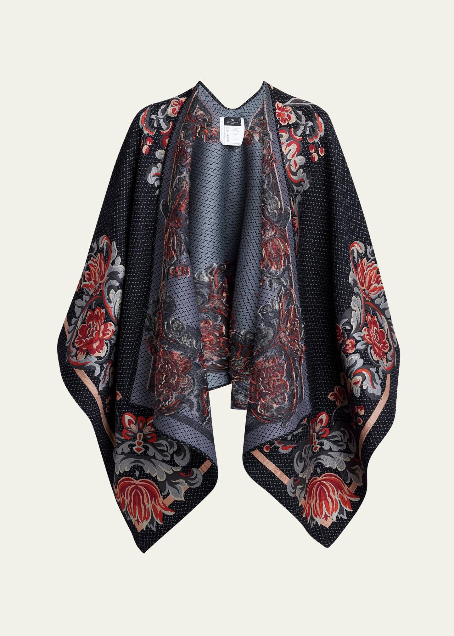floral wool-blend cape