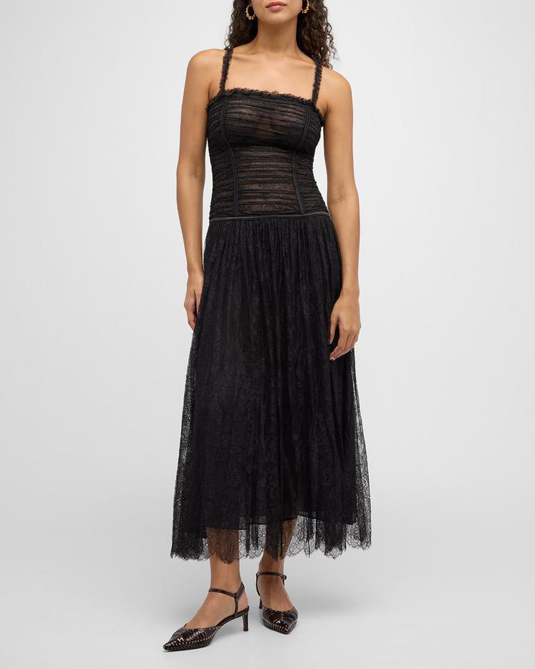 florelle lace drop-waist midi dress