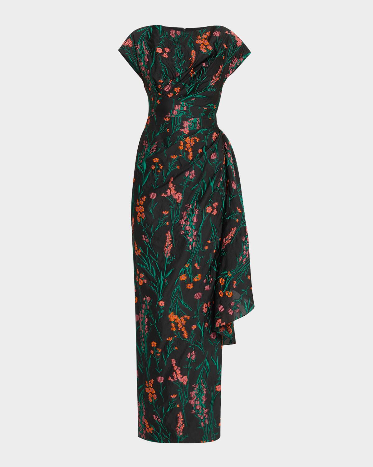 florence draped floral fil coupe gown