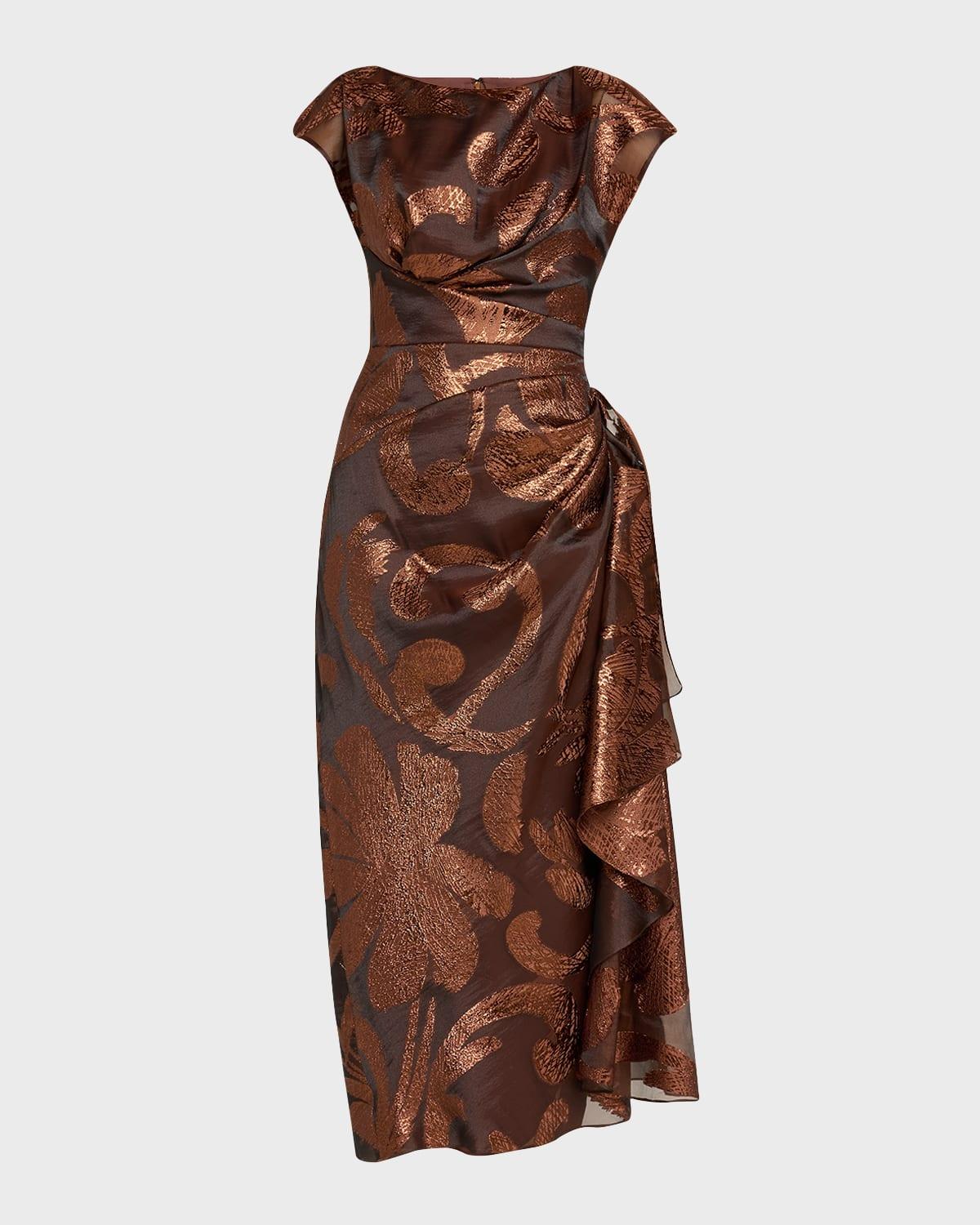 florence metallic midi dress with draped detail
