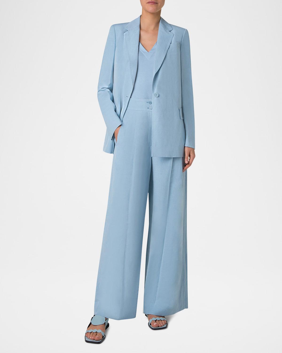 florence pleated linen wide straight-leg pants