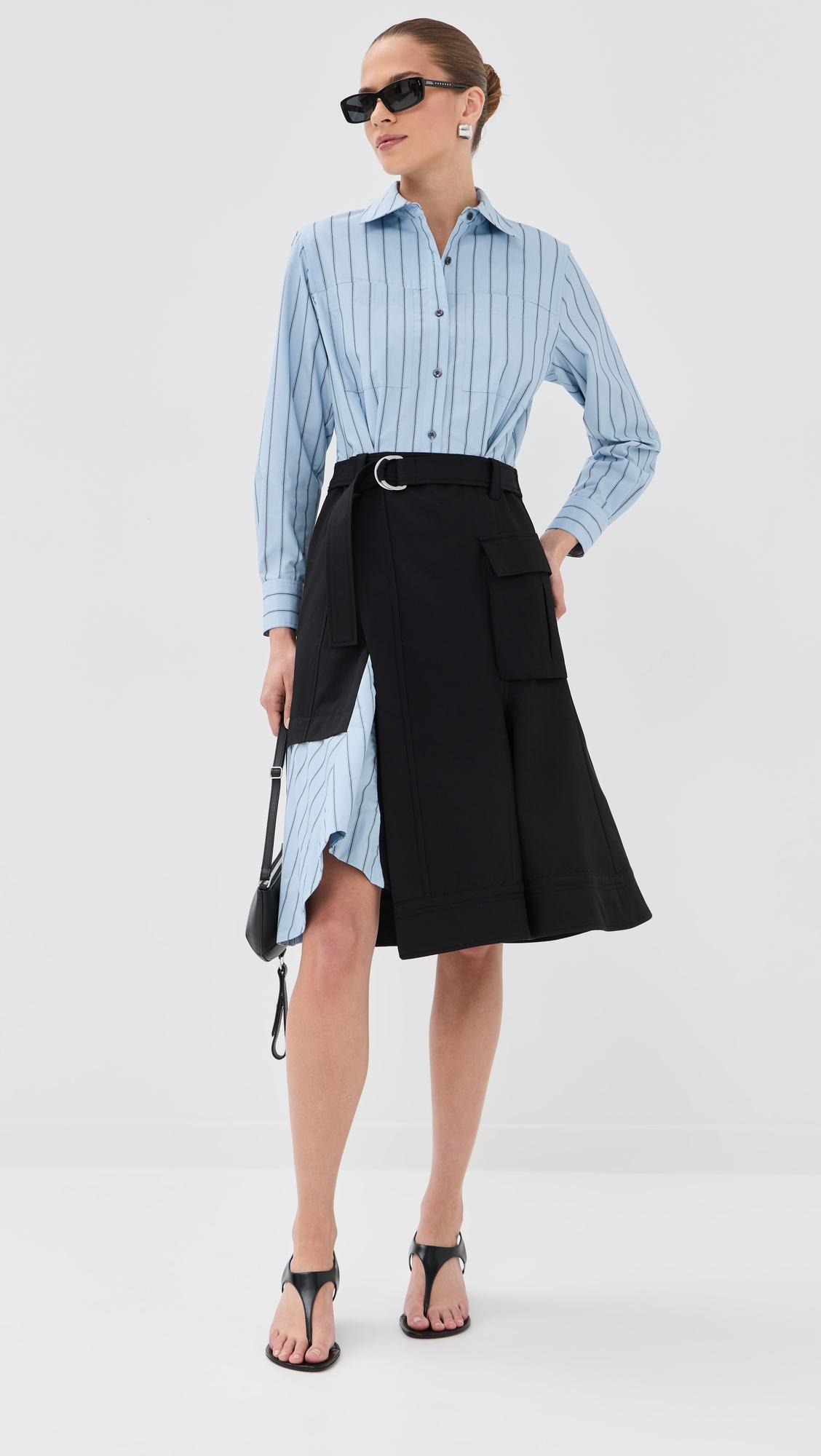 flounce skirt long sleeve combo shirt dress