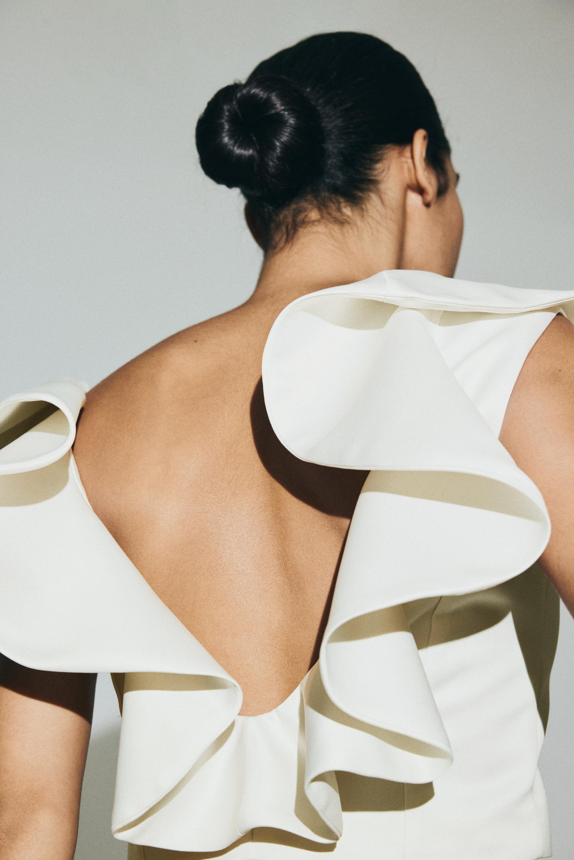 flounce-trimmed v-neck top