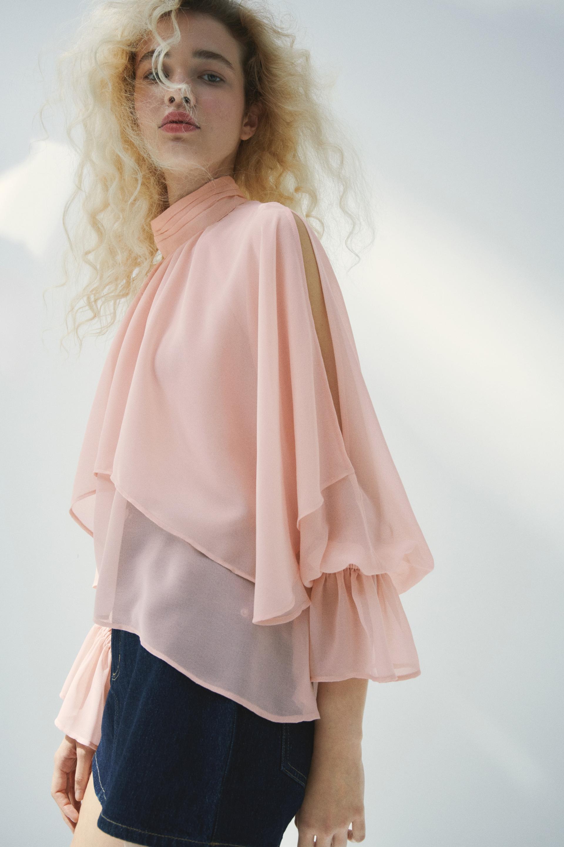 flounced cape-detail blouse
