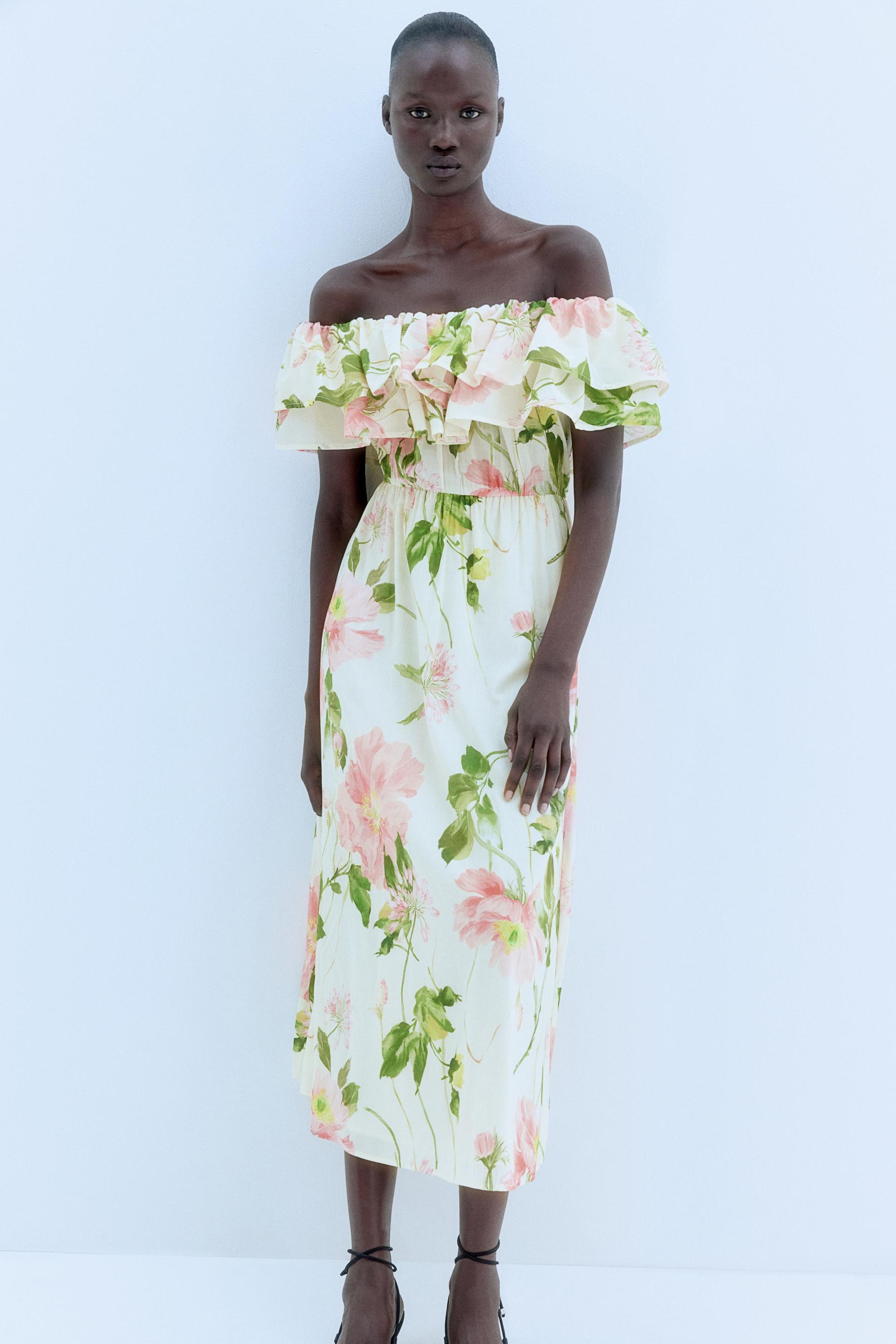 flounced off-the-shoulder dress
