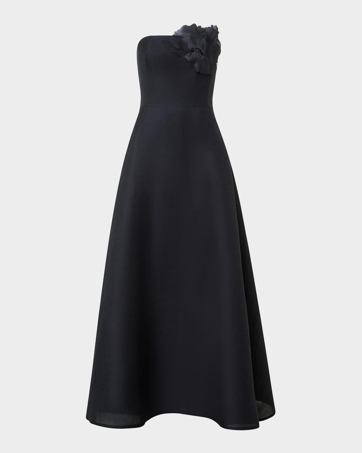 flower corsage strapless organza gown