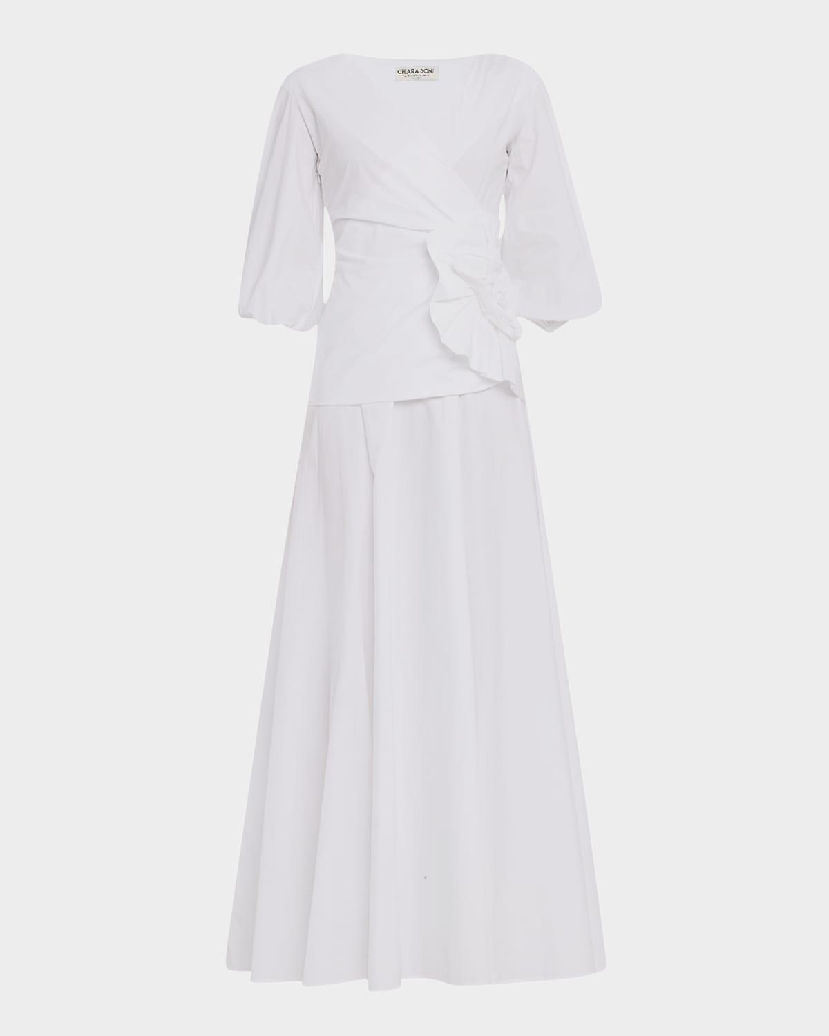 flower-embellished stretch cotton maxi dress